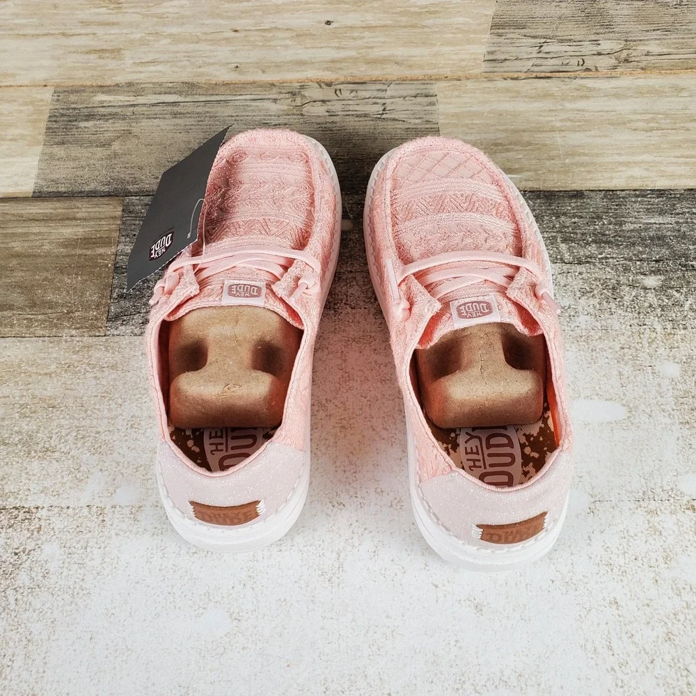 Hey Dude Wendy Crochet Lace Kids Loafer Shoes Sz 13 C13 Pale Pink White Lace-Up